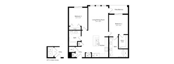 Two Bedroom Floor Plan at Cedar Heights Apartments in Southeast Austin TX