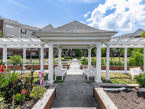 Seating Area in the Garden Courtyard at Chester Village Senior Apartments