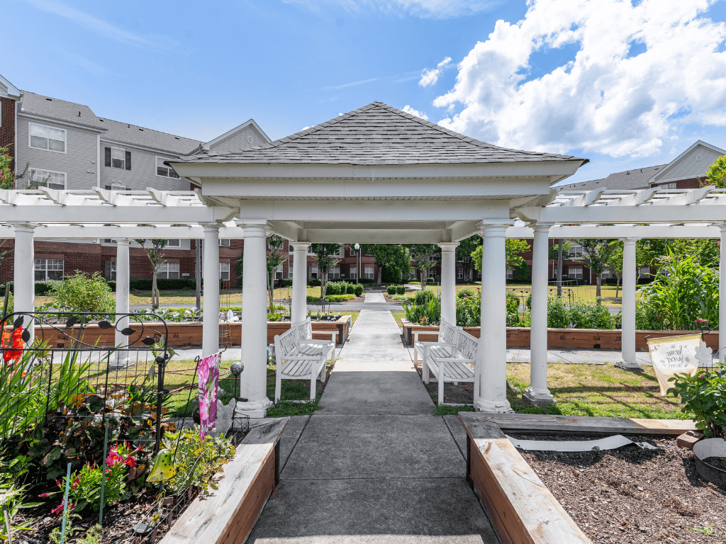 Seating Area in the Garden Courtyard at Chester Village Senior Apartments