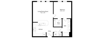 One Bedroom Floor Plan with 738 Sq. Ft. at The Epic at Gateway Luxury Apartments in St. Pete, FL