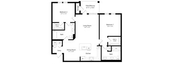 Two Bedroom Floor Plan with 1,236 Sq. Ft. at The Epic at Gateway Luxury Apartments in St. Pete, FL