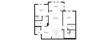 Two Bedroom Floor Plan with 1,247 Sq. Ft. at The Epic at Gateway Luxury Apartments in St. Pete, FL