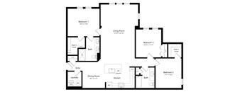Three Bedroom Floor Plan with 1,469 Sq. Ft. at The Epic at Gateway Luxury Apartments in St. Pete, FL