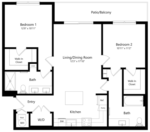Two Bedroom Floor Plan with 1,080-1,085 Sq. Ft. at Everly Luxury Apartments in Naples FL