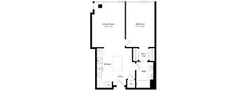 One Bedroom Floor Plan with 849 Sq. Ft. at F11 Luxury Apartments in San Diego CA