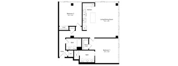 Two Bedroom Floor Plan with 1,326 Sq. Ft. at F11 Luxury Apartments in San Diego CA