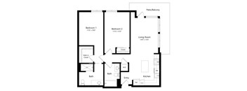 Two Bedroom Floor Plan with 1,166 Sq. Ft. at F11 Luxury Apartments in San Diego CA