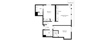 Two Bedroom Floor Plan with 1,098 Sq. Ft. at F11 Luxury Apartments in San Diego CA