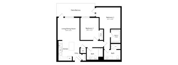 Two Bedroom Floor Plan with 1,054 Sq. Ft. at F11 Luxury Apartments in San Diego CA