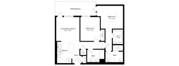 Two Bedroom Floor Plan with 1,054 Sq. Ft. at F11 Luxury Apartments in San Diego CA