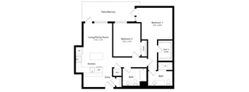Two Bedroom Floor Plan with 1,047 Sq. Ft. at F11 Luxury Apartments in San Diego CA