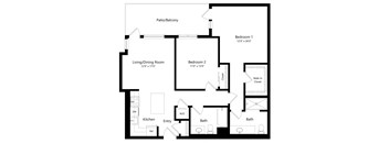 Two Bedroom Floor Plan with 1,073 Sq. Ft. at F11 Luxury Apartments in San Diego CA