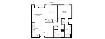 Two Bedroom Floor Plan with 1,217 Sq. Ft. at F11 Luxury Apartments in San Diego CA