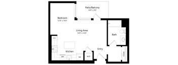 Studio Floor Plan with 561 Sq. Ft. at F11 Luxury Apartments in San Diego CA