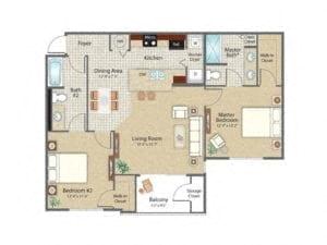 Two Bedroom Floor Plan at Bennett Creek Apartments in Jacksonville FL