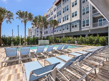 Resort-Style Pool Deck at The Exchange Luxury Apartments in St. Petersburg, FL