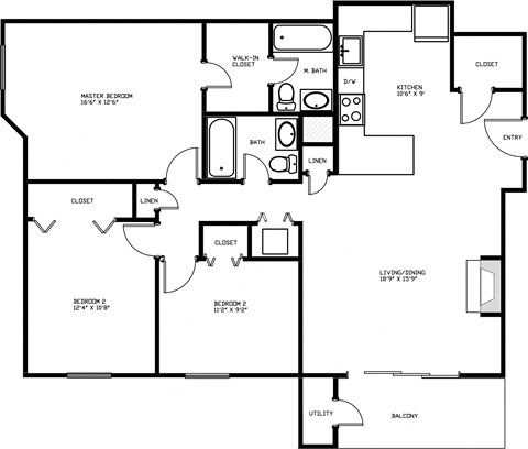3 Bedroom Floor Plan at Fieldpointe Apartments in Frederick, MD