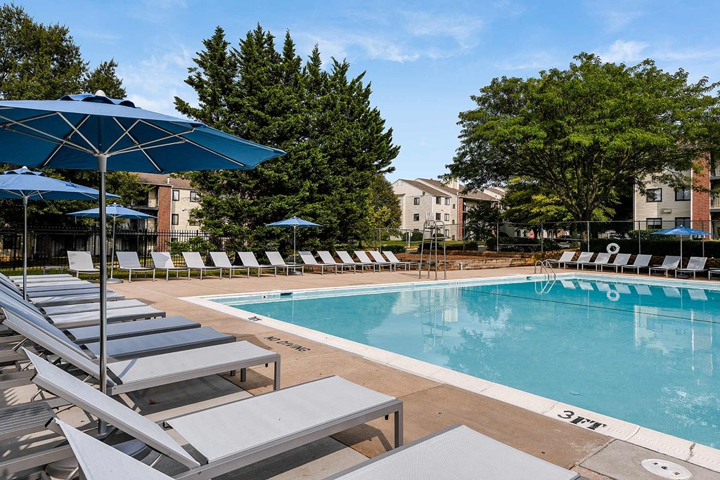 Relaxing Pool Deck at Fieldpointe Apartments in Frederick, MD