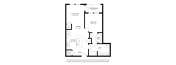 One Bedroom Floor Plan with 707 Sq. Ft. at The Foundry Luxury Apartments in Tampa FL