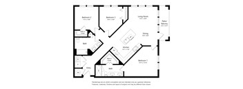 Three Bedroom Floor Plan with 1,282 Sq. Ft.  at The Foundry Luxury Apartments in Tampa FL