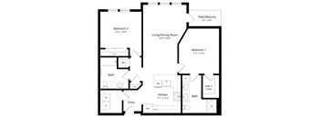 Two Bedroom Floor Plan at Grady Square Luxury Apartments in Tampa FL