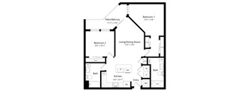 Two Bedroom Floor Plan at Grady Square Luxury Apartments in Tampa FL