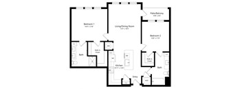 Two Bedroom Floor Plan at Grady Square Luxury Apartments in Tampa FL