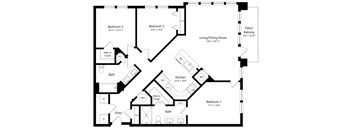 Three Bedroom Floor Plan at Grady Square Luxury Apartments in Tampa FL