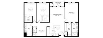 Three Bedroom Floor Plan at Grady Square Luxury Apartments in Tampa FL