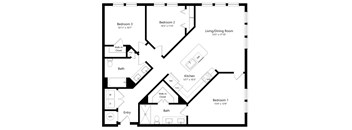 Three Bedroom Floor Plan at Grady Square Luxury Apartments in Tampa FL