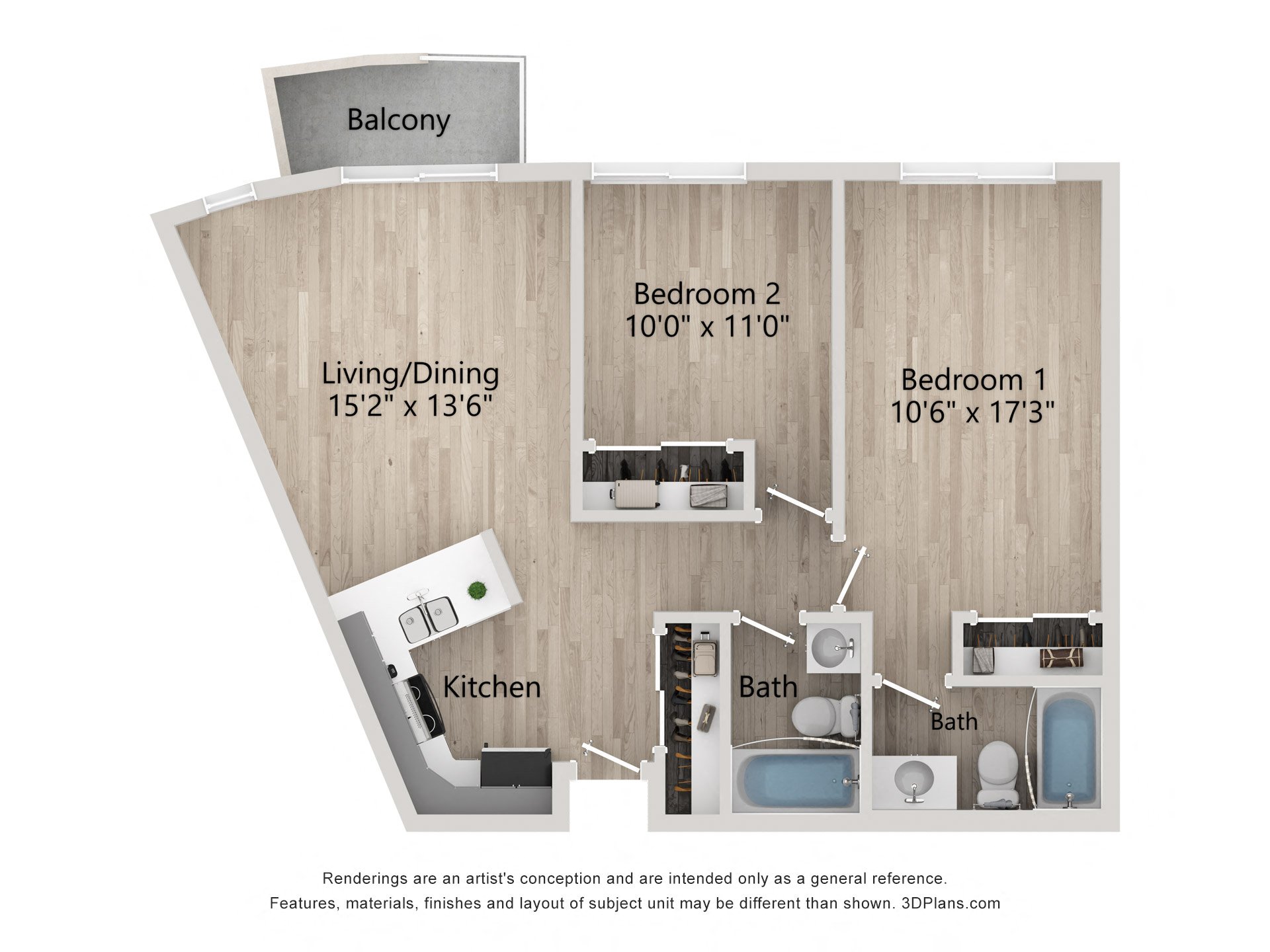 Two-Bedroom Floor Plan at Grand Plaza Senior Apartments in Los Angeles CA