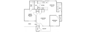 2 Bedroom Floor Plan at High Pointe Plaza Apartments in Lufkin TX