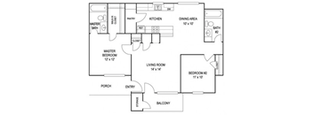 2 Bedroom Floor Plan at High Pointe Plaza Apartments in Lufkin TX