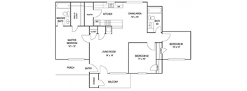 3 Bedroom Floor Plan at High Pointe Plaza Apartments in Lufkin TX