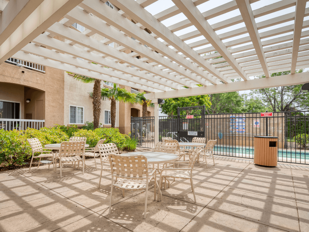 Outdoor Patio at Hayward Village Senior Apartments in Hayward CA
