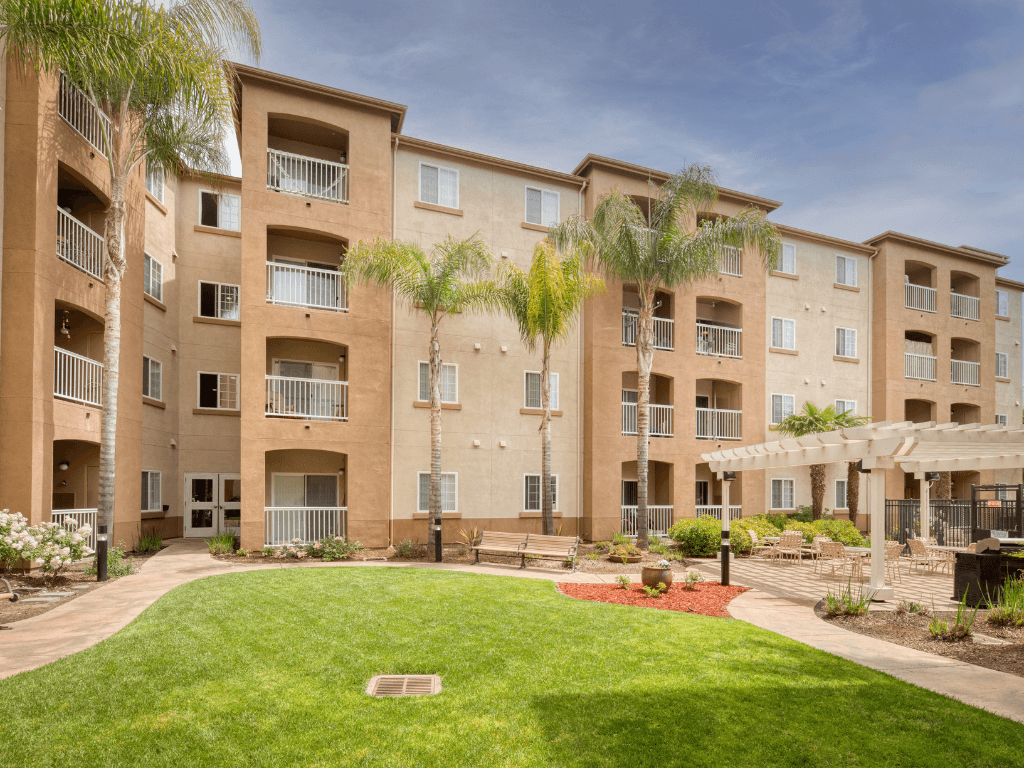 Community Green Spaces at Hayward Village Senior Apartments in Hayward CA