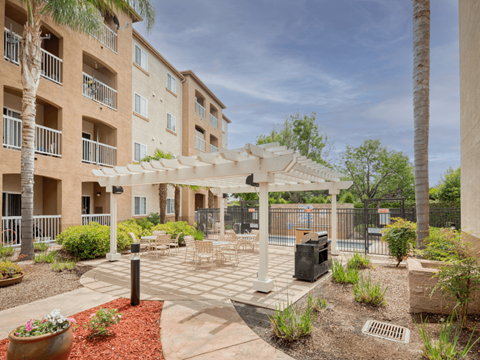 Outdoor Seating Area at Hayward Village Senior Apartments in Hayward CA