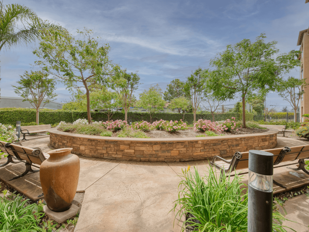 Garden Courtyard at Hayward Village Senior Apartments in Hayward CA