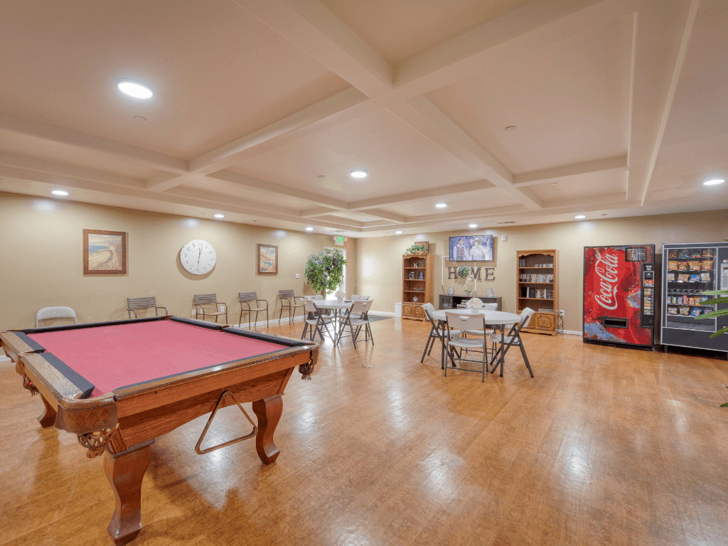 Club Room with Billiards at Hayward Village Senior Apartments in Hayward CA