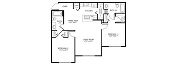 Two-Bedroom Floor Plan at Hunt Club Affordable Apartments in Tampa, FL