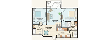 2 Bedroom Floor Plan at Hunt Club Apartments in Tampa FL