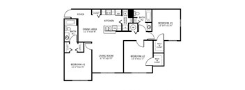 Three-Bedroom Floor Plan at Hunt Club Affordable Apartments in Tampa, FL