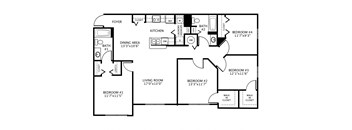 Four-Bedroom Floor Plan at Hunt Club Affordable Apartments in Tampa, FL