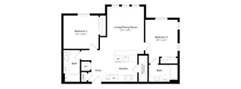 Two Bedroom Floor Plan at Ivy Heights Apartments in Austin