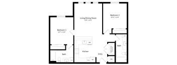 Two Bedroom Floor Plan at Ivy Heights Apartments in Austin