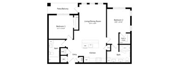 Two Bedroom Floor Plan at Ivy Heights Apartments in Austin