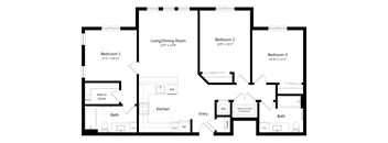 Three Bedroom Floor Plan at Ivy Heights Apartments in Austin