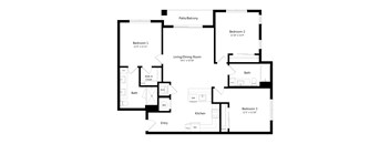 A black and white image of a house floor plan.