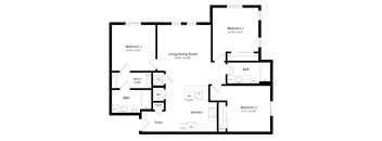 Three Bedroom Floor Plan at Ivy Heights Apartments in Austin