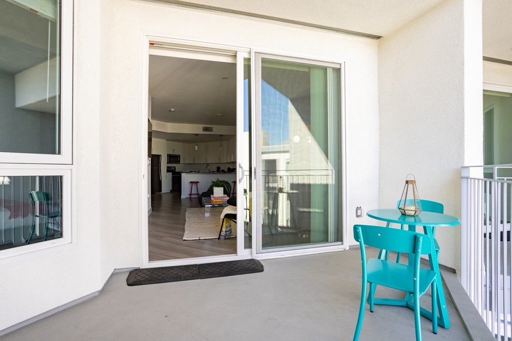 Private balcony off the living room at The Chandler in North Hollywood